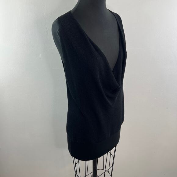 EILEEN FISHER Black Tank Top Linen Knit Draped Cowl Neck Pullover Size Small S - Picture 4 of 9